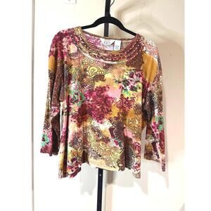 Women's Long Sleeve Multicolor Patterned Top Embellished Keren Hart XXL